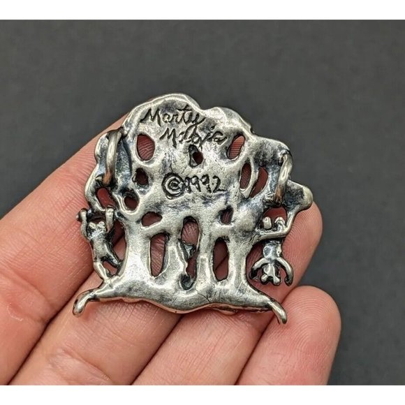 Marty Magic Macklin 1992 Sterling Silver Teddy Bears in Tree Slide Pendant - Picture 3 of 9